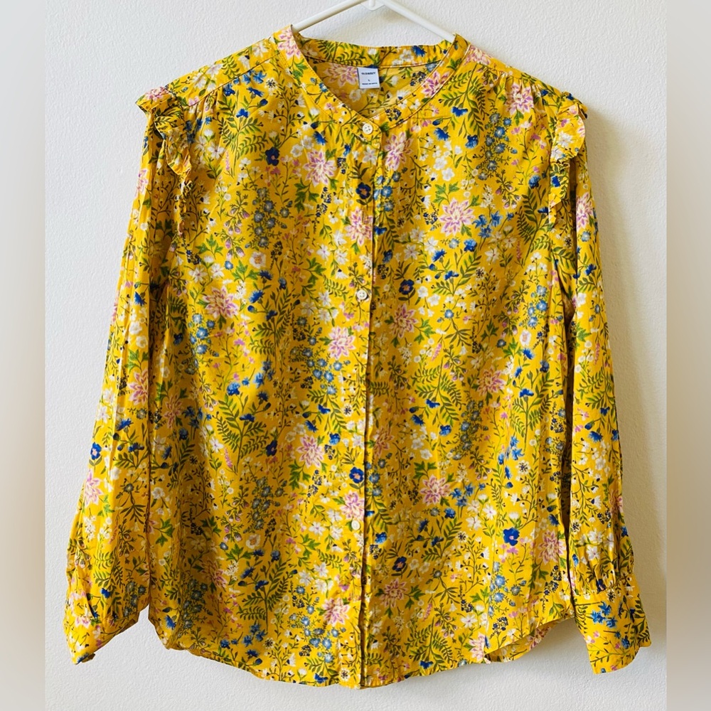 Old Navy Floral Yellow Blouse L